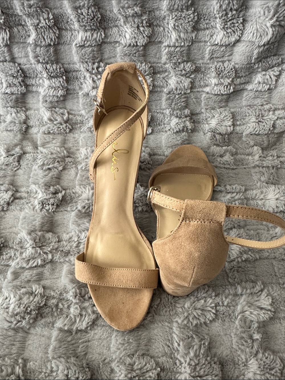 Lulu's Neutral Suede Open-Toe Ankle-Strap Heels